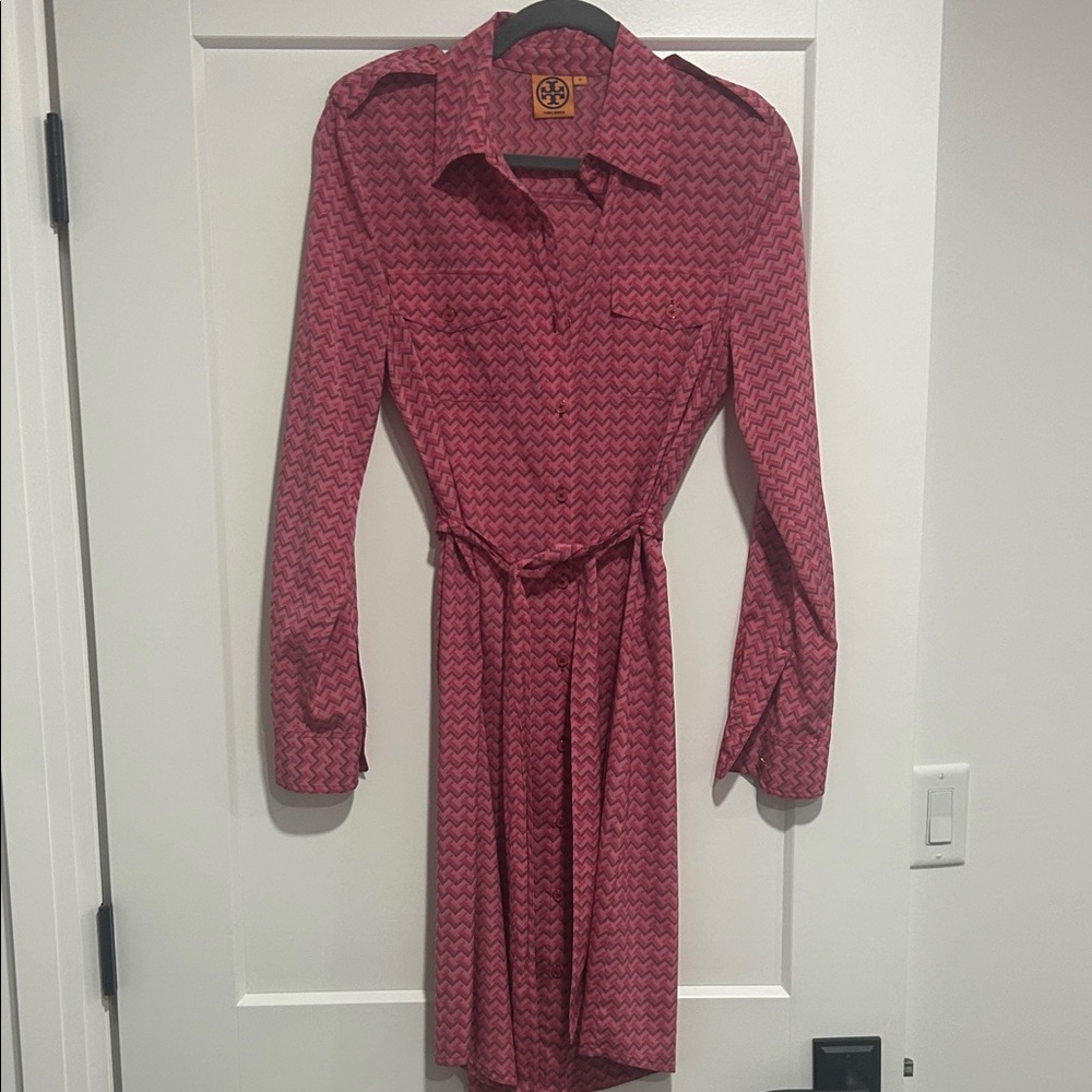 Tory Burch pink chevron Long Sleeve Dress